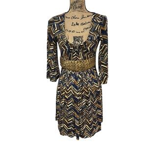 SKY Brand Silk Mini Dress Braided Leather Belt Deep V-Neck Flutter Sleeve Medium